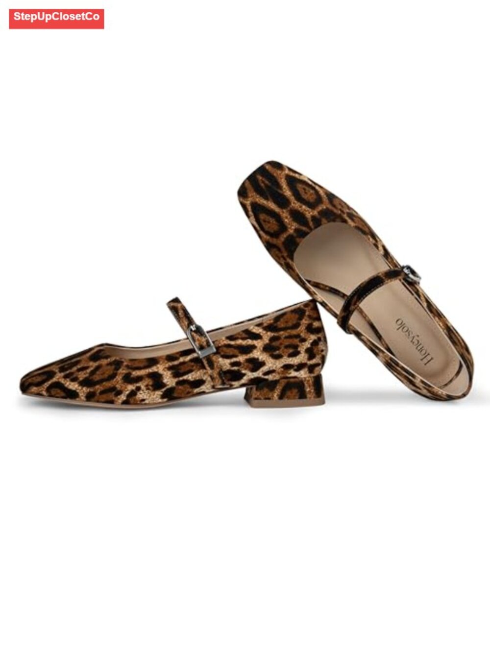 Leopard Print Square Toe Mary Jane Flats Low Heel Dressy Ballet Flats